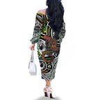Aboriginal Lizzard Pattern Dot Art Family Matching Off Shoulder Long Sleeve Dress and Hawaiian Shirt