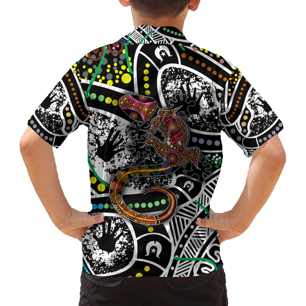 Aboriginal Lizzard Pattern Dot Art Family Matching Off Shoulder Maxi Dress and Hawaiian Shirt