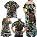 Aboriginal Lizzard Pattern Dot Art Family Matching Off Shoulder Maxi Dress and Hawaiian Shirt