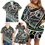 Aboriginal Lizzard Pattern Dot Art Family Matching Off Shoulder Short Dress and Hawaiian Shirt