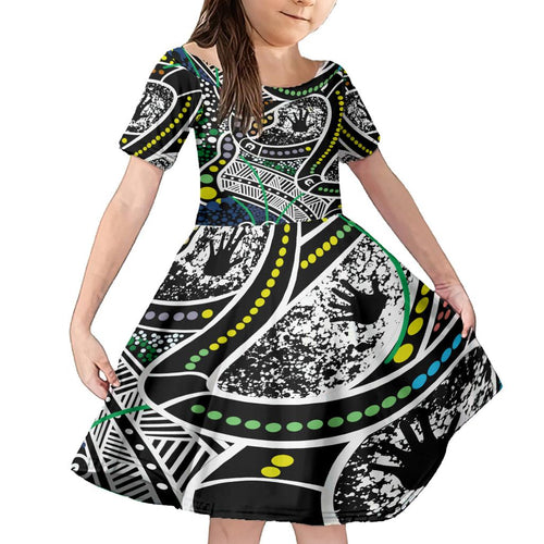 Aboriginal Lizzard Pattern Dot Art Family Matching Off Shoulder Short Dress and Hawaiian Shirt