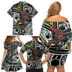 Aboriginal Lizzard Pattern Dot Art Family Matching Off Shoulder Short Dress and Hawaiian Shirt