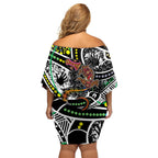Aboriginal Lizzard Pattern Dot Art Family Matching Off Shoulder Short Dress and Hawaiian Shirt