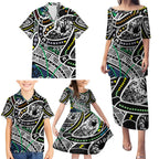 Aboriginal Lizzard Pattern Dot Art Family Matching Puletasi and Hawaiian Shirt