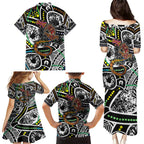 Aboriginal Lizzard Pattern Dot Art Family Matching Puletasi and Hawaiian Shirt