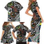Aboriginal Lizzard Pattern Dot Art Family Matching Short Sleeve Bodycon Dress and Hawaiian Shirt