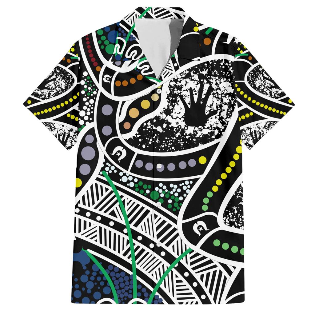 Aboriginal Lizzard Pattern Dot Art Family Matching Short Sleeve Bodycon Dress and Hawaiian Shirt