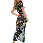 Aboriginal Lizzard Pattern Dot Art Family Matching Short Sleeve Bodycon Dress and Hawaiian Shirt