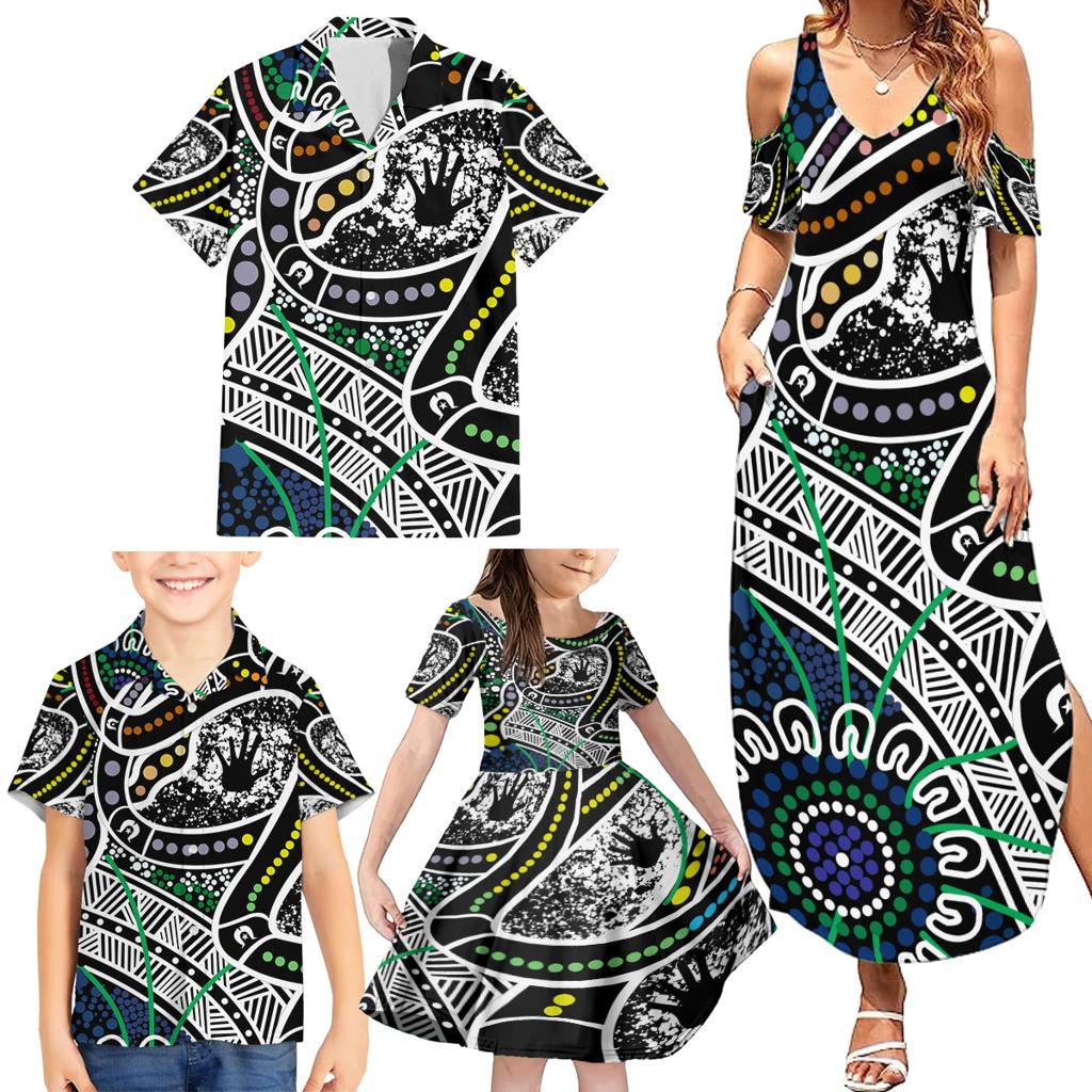Aboriginal Lizzard Pattern Dot Art Family Matching Summer Maxi Dress and Hawaiian Shirt