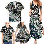 Aboriginal Lizzard Pattern Dot Art Family Matching Summer Maxi Dress and Hawaiian Shirt