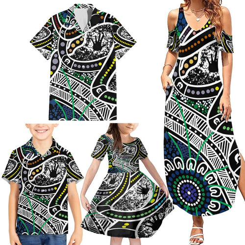 Aboriginal Lizzard Pattern Dot Art Family Matching Summer Maxi Dress and Hawaiian Shirt