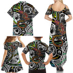 Aboriginal Lizzard Pattern Dot Art Family Matching Summer Maxi Dress and Hawaiian Shirt