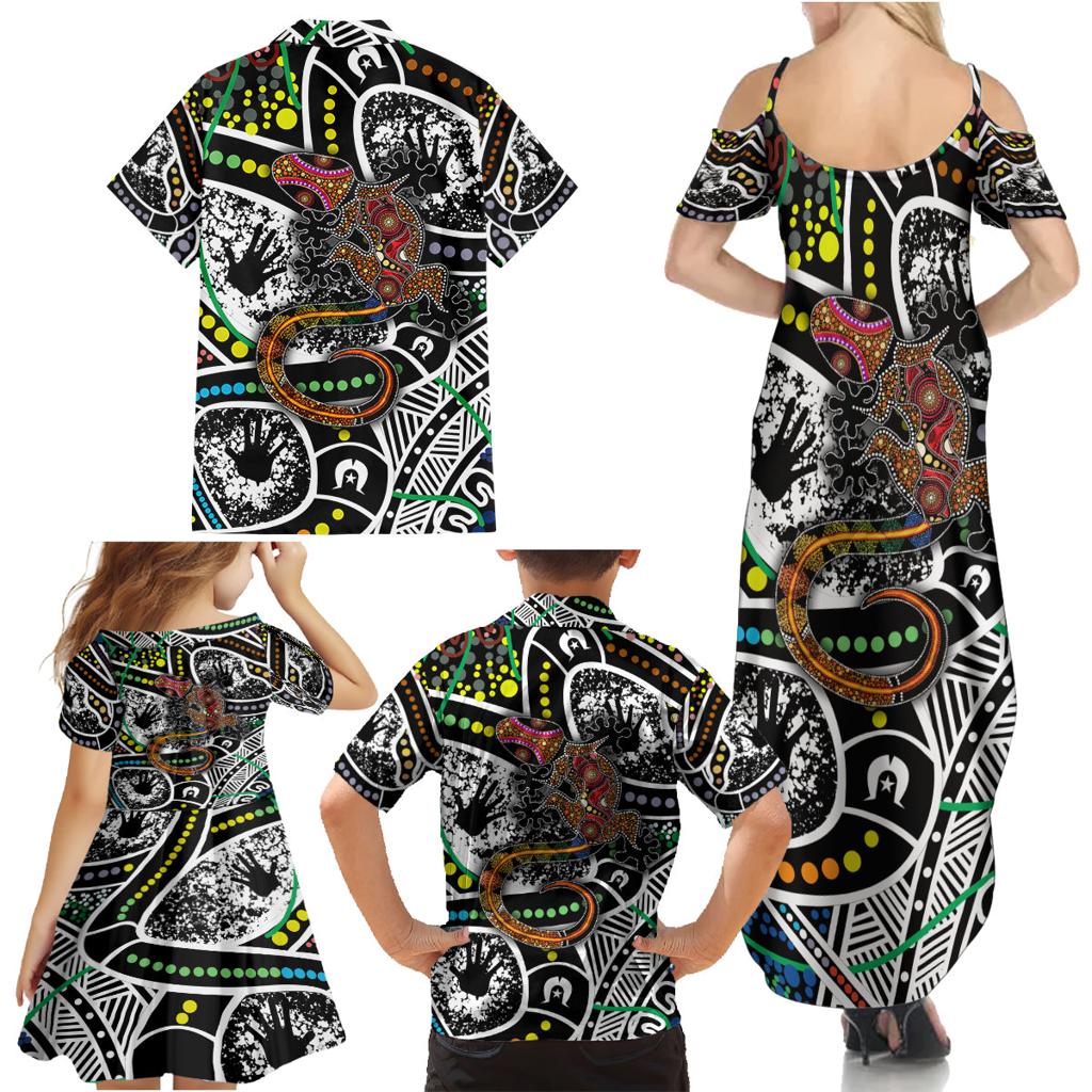 Aboriginal Lizzard Pattern Dot Art Family Matching Summer Maxi Dress and Hawaiian Shirt