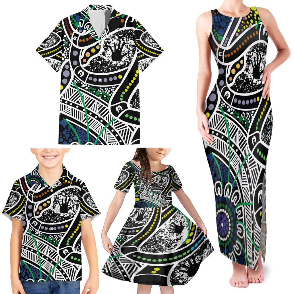 Aboriginal Lizzard Pattern Dot Art Family Matching Tank Maxi Dress and Hawaiian Shirt