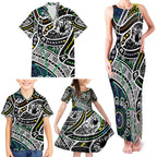 Aboriginal Lizzard Pattern Dot Art Family Matching Tank Maxi Dress and Hawaiian Shirt
