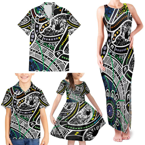 Aboriginal Lizzard Pattern Dot Art Family Matching Tank Maxi Dress and Hawaiian Shirt