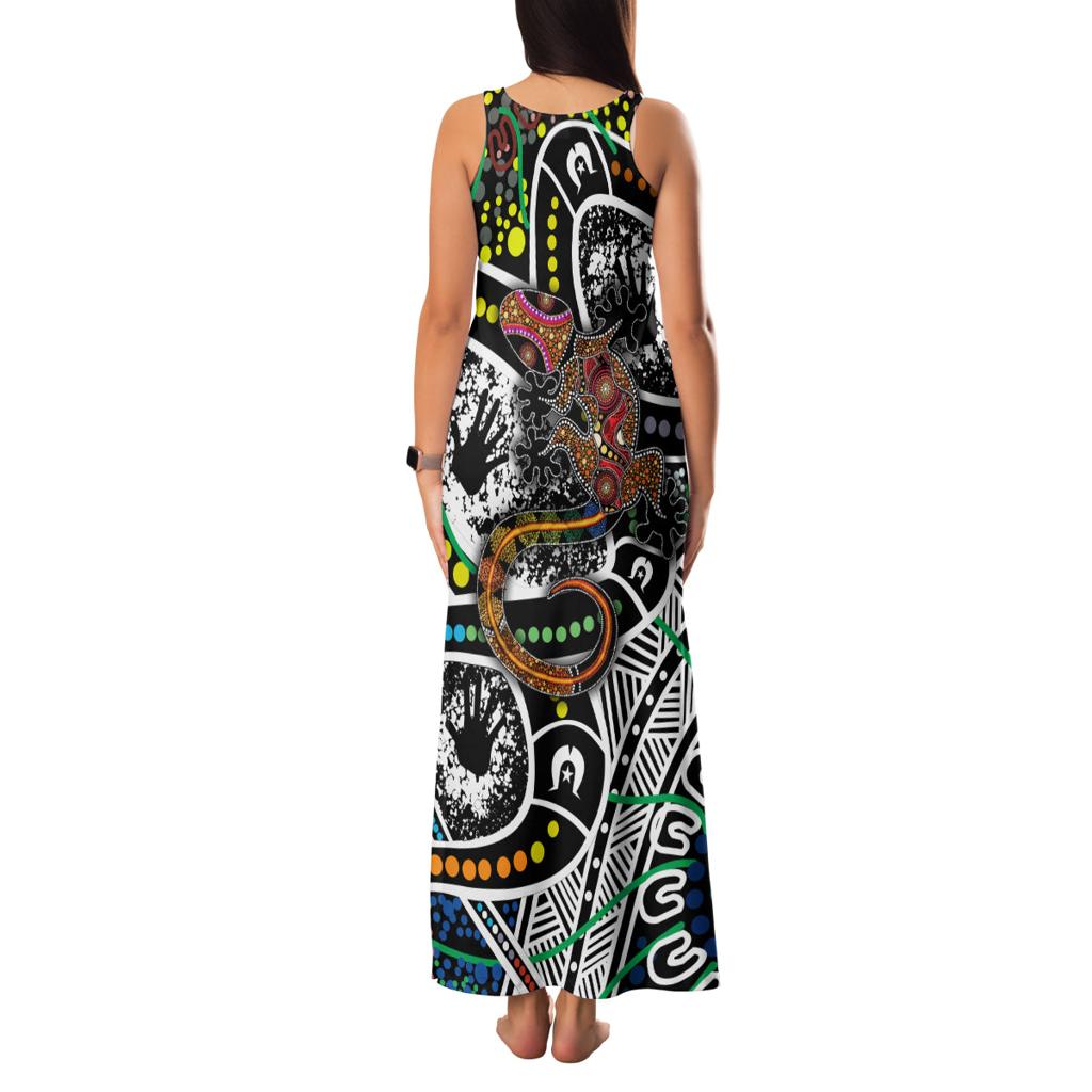 Aboriginal Lizzard Pattern Dot Art Family Matching Tank Maxi Dress and Hawaiian Shirt