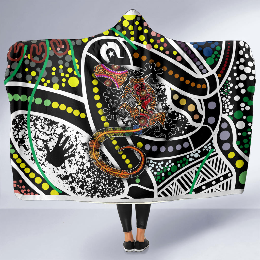 Aboriginal Lizzard Pattern Dot Art Hooded Blanket