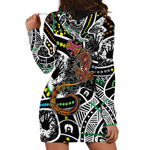 Aboriginal Lizzard Pattern Dot Art Hoodie Dress