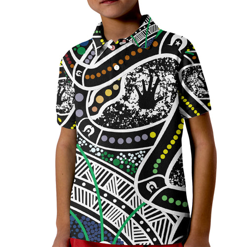 Aboriginal Lizzard Pattern Dot Art Kid Polo Shirt
