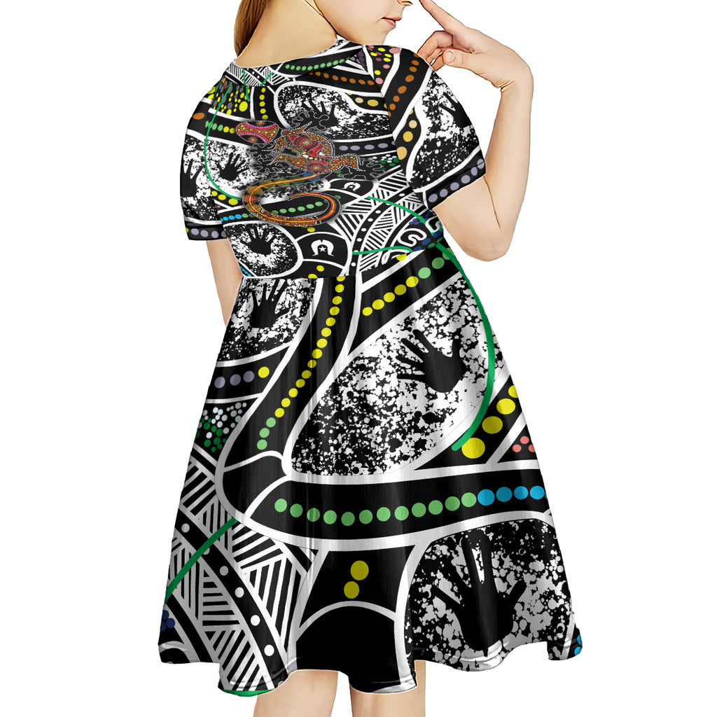 Aboriginal Lizzard Pattern Dot Art Kid Short Sleeve Dress