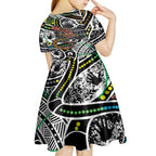 Aboriginal Lizzard Pattern Dot Art Kid Short Sleeve Dress