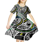 Aboriginal Lizzard Pattern Dot Art Kid Short Sleeve Dress