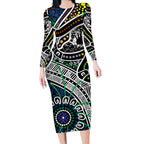 Aboriginal Lizzard Pattern Dot Art Long Sleeve Bodycon Dress