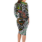 Aboriginal Lizzard Pattern Dot Art Long Sleeve Bodycon Dress