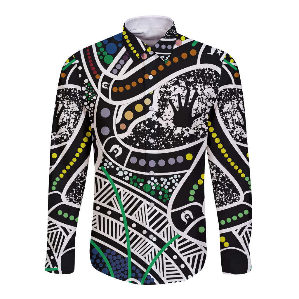 Aboriginal Lizzard Pattern Dot Art Long Sleeve Button Shirt