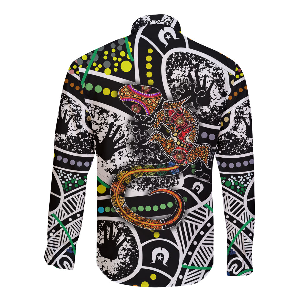 Aboriginal Lizzard Pattern Dot Art Long Sleeve Button Shirt
