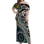 Aboriginal Lizzard Pattern Dot Art Off Shoulder Maxi Dress