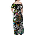 Aboriginal Lizzard Pattern Dot Art Off Shoulder Maxi Dress
