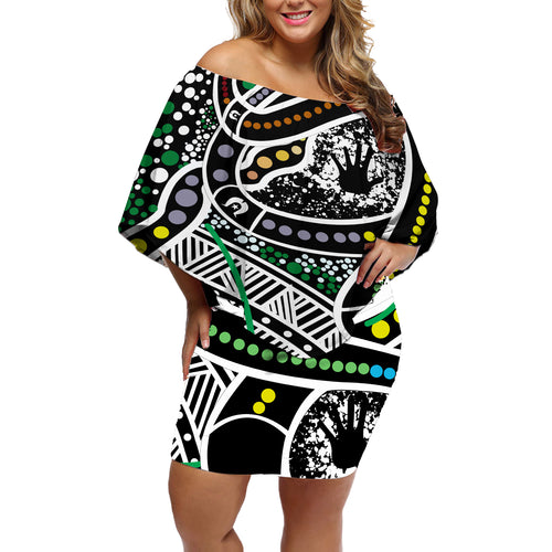 Aboriginal Lizzard Pattern Dot Art Off Shoulder Short Dress