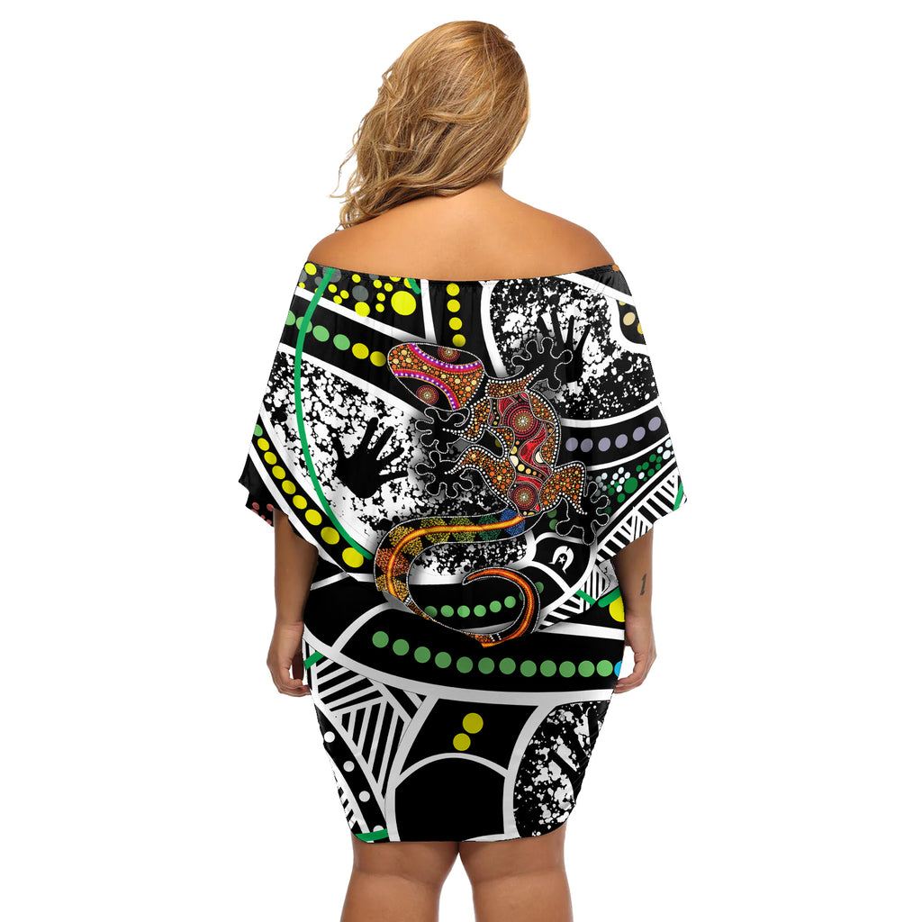 Aboriginal Lizzard Pattern Dot Art Off Shoulder Short Dress