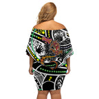 Aboriginal Lizzard Pattern Dot Art Off Shoulder Short Dress
