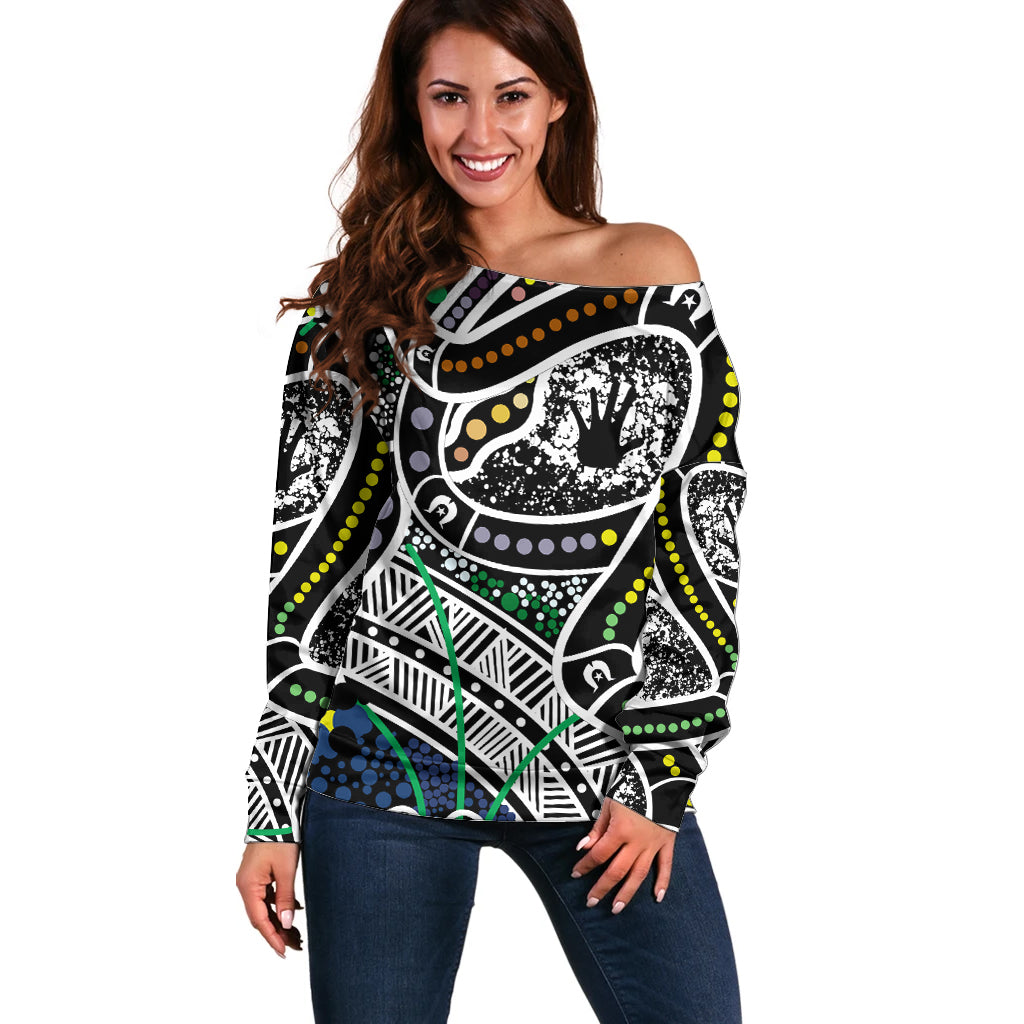 Aboriginal Lizzard Pattern Dot Art Off Shoulder Sweater