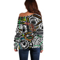 Aboriginal Lizzard Pattern Dot Art Off Shoulder Sweater