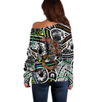 Aboriginal Lizzard Pattern Dot Art Off Shoulder Sweater