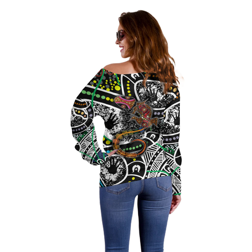 Aboriginal Lizzard Pattern Dot Art Off Shoulder Sweater