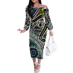 Aboriginal Lizzard Pattern Dot Art Off The Shoulder Long Sleeve Dress