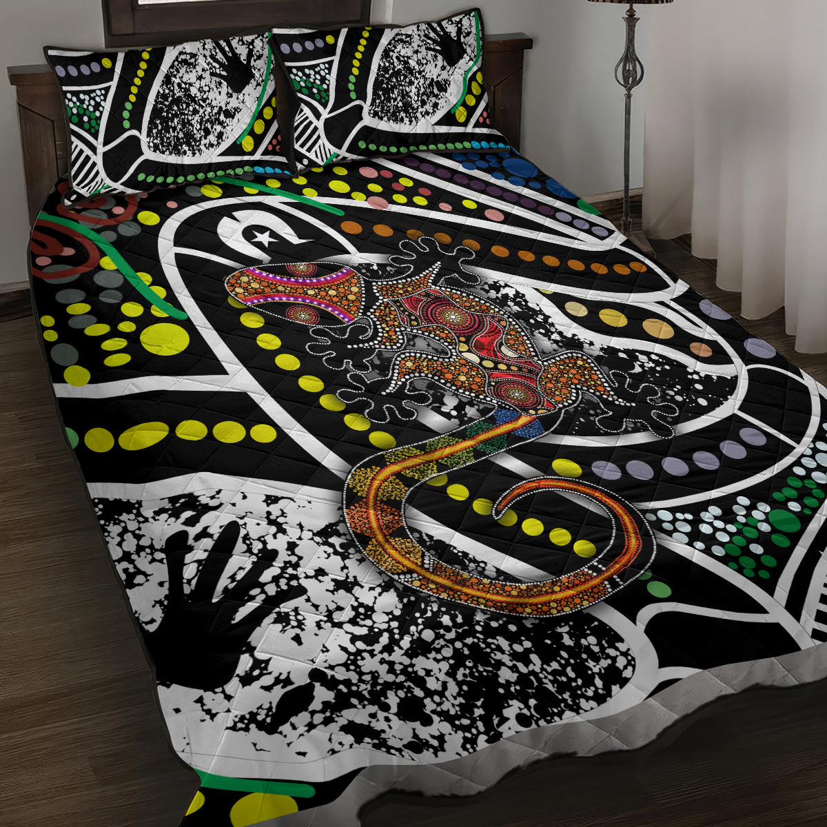Aboriginal Lizzard Pattern Dot Art Quilt Bed Set