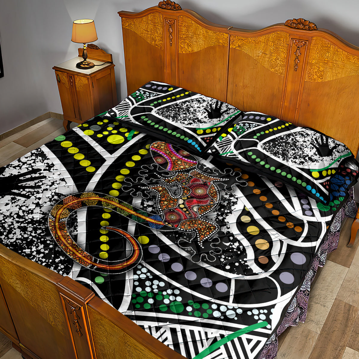 Aboriginal Lizzard Pattern Dot Art Quilt Bed Set
