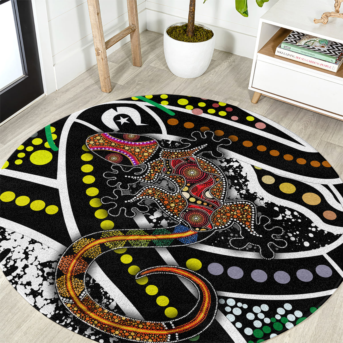 Aboriginal Lizzard Pattern Dot Art Round Carpet