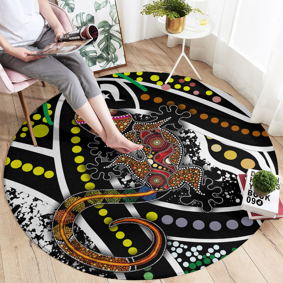 Aboriginal Lizzard Pattern Dot Art Round Carpet