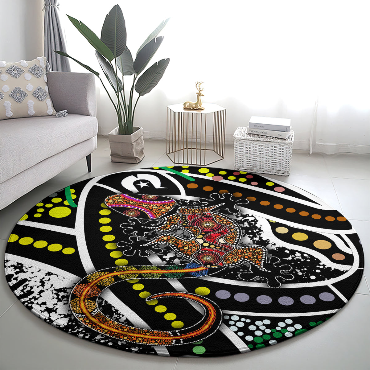Aboriginal Lizzard Pattern Dot Art Round Carpet