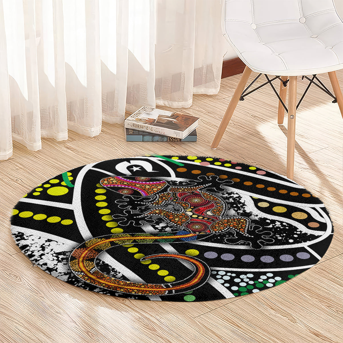 Aboriginal Lizzard Pattern Dot Art Round Carpet