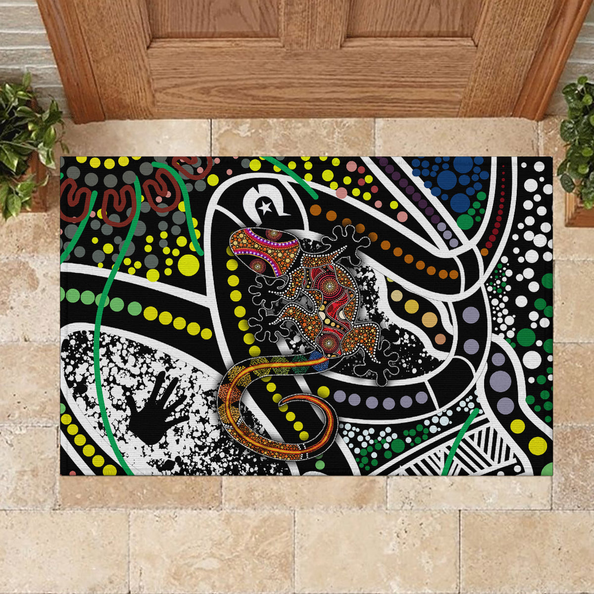 Aboriginal Lizzard Pattern Dot Art Rubber Doormat