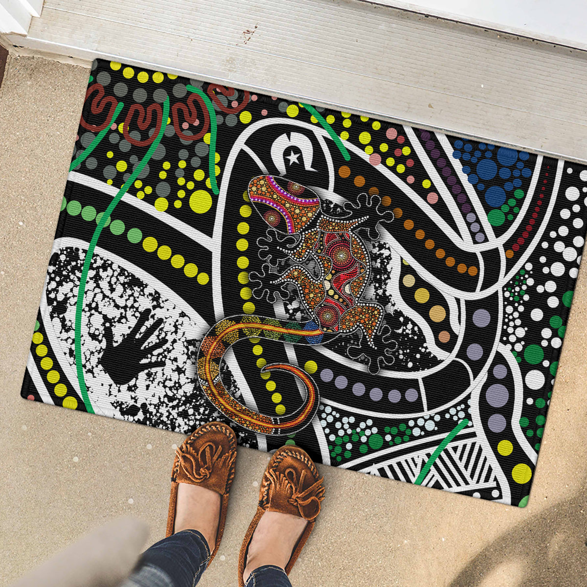 Aboriginal Lizzard Pattern Dot Art Rubber Doormat
