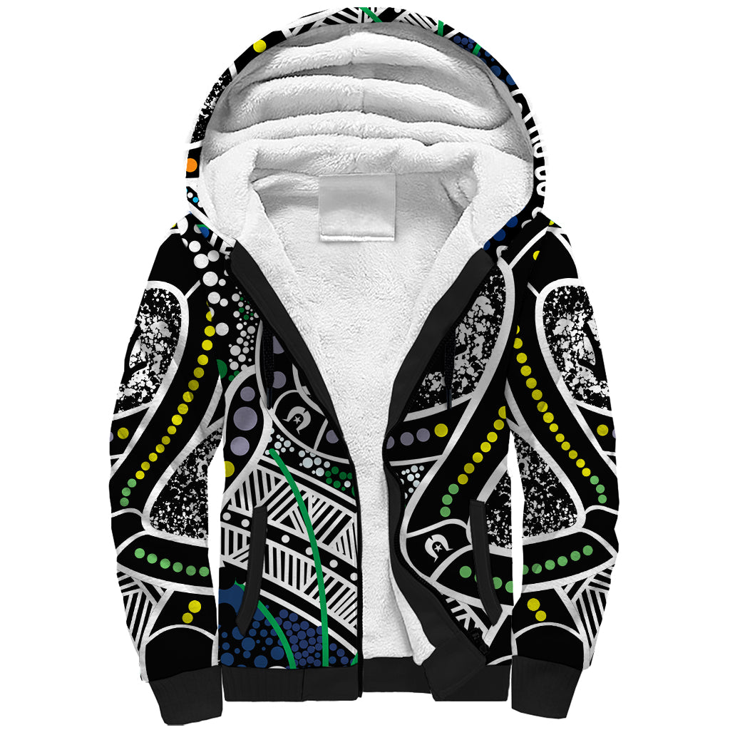 Aboriginal Lizzard Pattern Dot Art Sherpa Hoodie